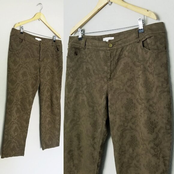 Chico's Jacquard 5 Pocket Ankle Pants in Sherwood Olive Women's 2.5 US 14 Green - Picture 9 of 16